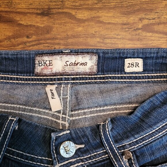 BKE Jeans 28 R Sabrina Flare Low Rise Ripped Thick Stitch Stretch Boho Western - Picture 4 of 12